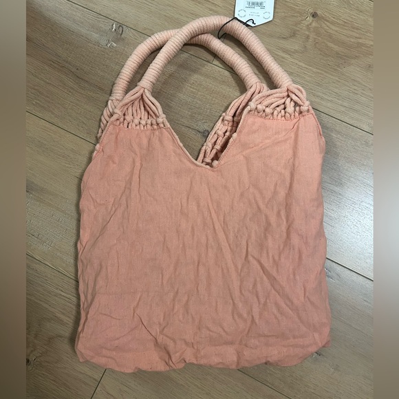Danica Heirloom Handmade Macrame Tote Bag Peach Cotton Boho Market Bag - Picture 8 of 9